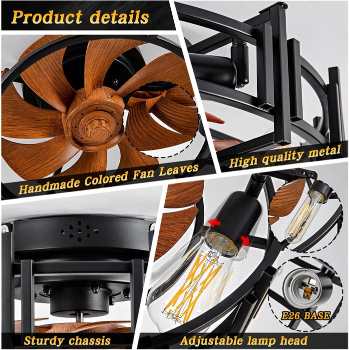 20 in. Indoor Modern Fan with Light and Remote, Black Caged Low Profile Ceiling Fan, Reversible Quiet Ceiling Fans for Bedroom Living Room Kitchen-7-ErisView