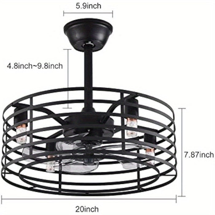 20 in. Industrial Enclosed Ceiling Fan with Light, Black Silent Ceiling Fan with Remote Control for Bedroom Living Room Dining Room-ErisView