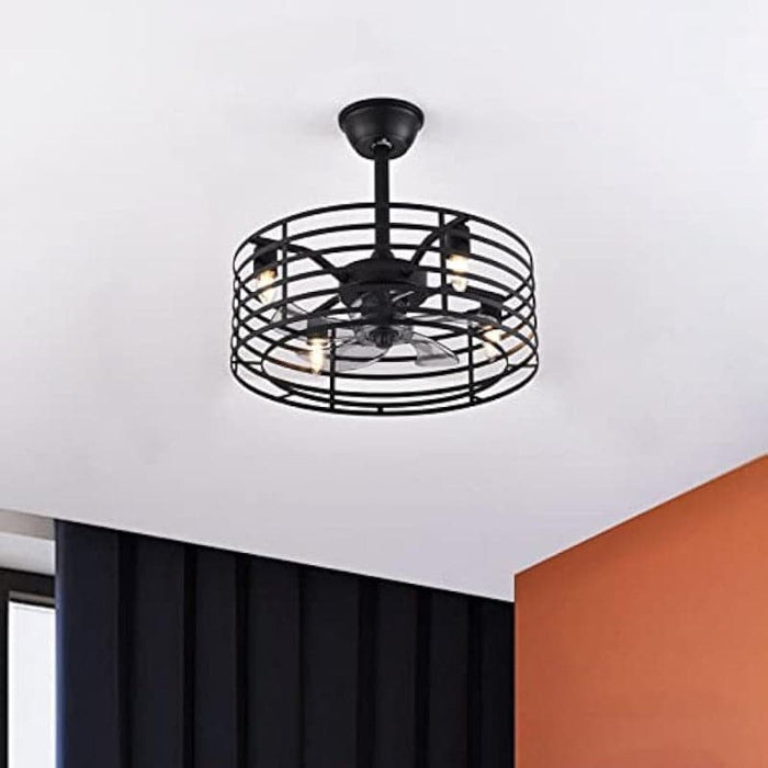20 in. Industrial Enclosed Ceiling Fan with Light, Black Silent Ceiling Fan with Remote Control for Bedroom Living Room Dining Room-ErisView
