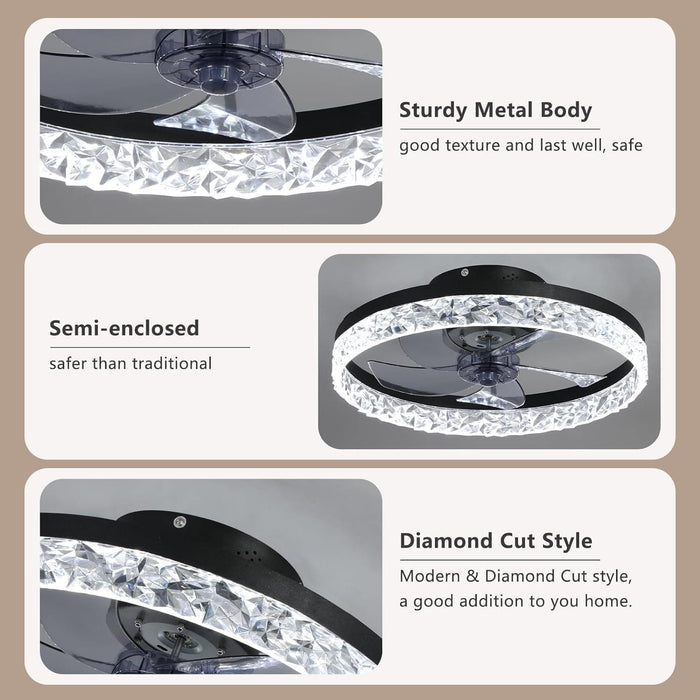 20 in. LED Ceiling Fan with Light and Remote Control, Flush Mount Low Profile Ceiling Fan and Light, Reversible Ceiling Fan for Winter Summer-2-ErisView