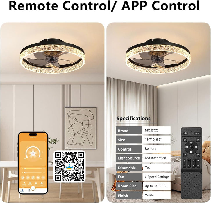 20 in. LED Ceiling Fan with Light and Remote Control, Flush Mount Low Profile Ceiling Fan and Light, Reversible Ceiling Fan for Winter Summer-7-ErisView