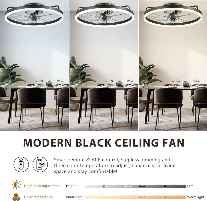 20 in. Low Ceiling Fan, Bedroom Ceiling Fans with Lights, Flush Mount Ceiling Fan and Light Remote, Modern Ceiling Fan and Light, Smart Black Fandelier -3-ErisView