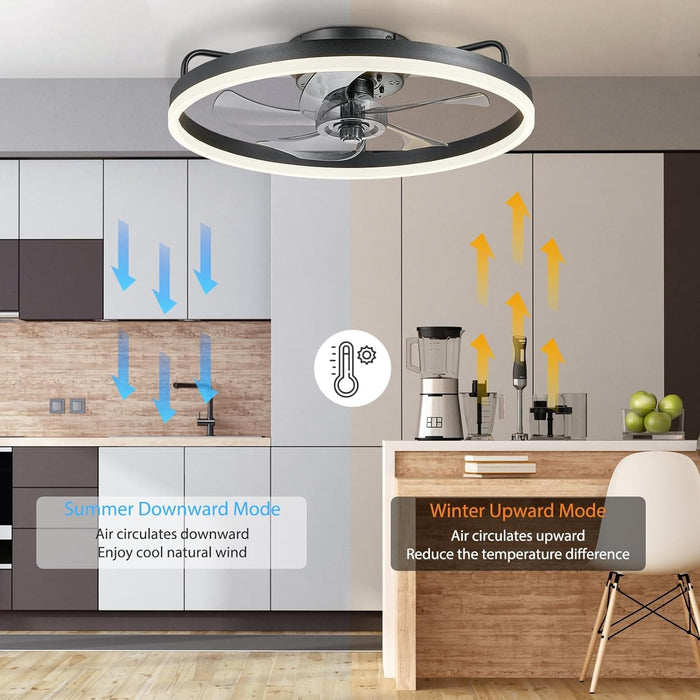 20 in. Low Ceiling Fan, Bedroom Ceiling Fans with Lights, Flush Mount Ceiling Fan and Light Remote, Modern Ceiling Fan and Light, Smart Black Fandelier -4-ErisView