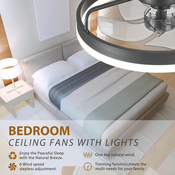20 in. Low Ceiling Fan, Bedroom Ceiling Fans with Lights, Flush Mount Ceiling Fan and Light Remote, Modern Ceiling Fan and Light, Smart Black Fandelier -5-ErisView