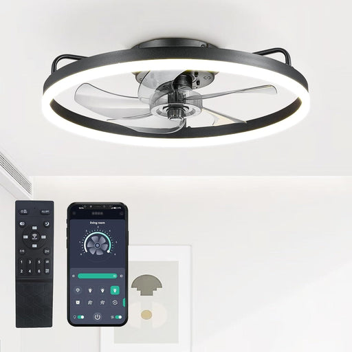 20 in. Low Ceiling Fan, Bedroom Ceiling Fans with Lights, Flush Mount Ceiling Fan and Light Remote, Modern Ceiling Fan and Light, Smart Black Fandelier -1-ErisView