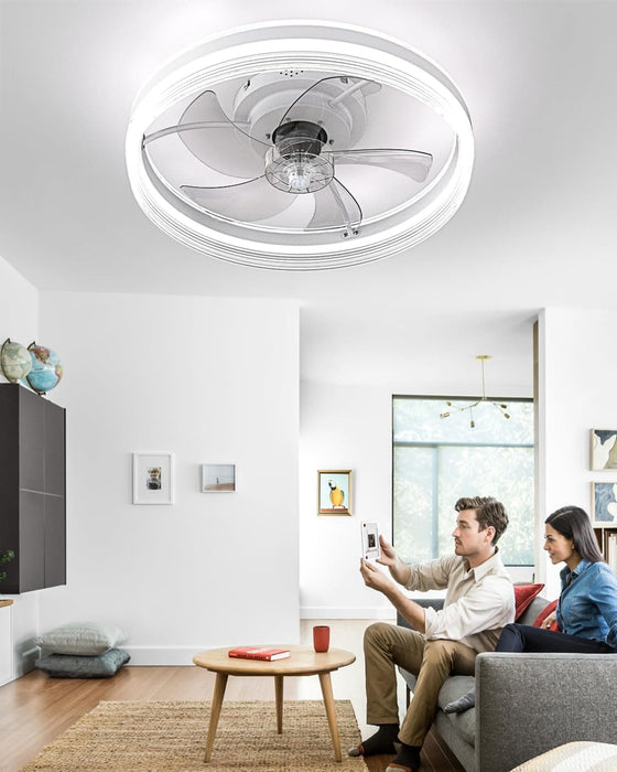 20 in. Low Ceiling Fan and Light and Remote Control, LED Dimmable Fandelier Flush Mount, White Reversible Modern Ceiling Fan-2-ErisView