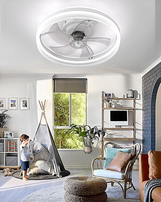 20 in. Low Ceiling Fan and Light and Remote Control, LED Dimmable Fandelier Flush Mount, White Reversible Modern Ceiling Fan-3-ErisView