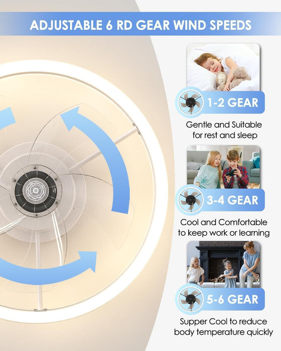 20 in. Low Ceiling Fan and Light and Remote Control, LED Dimmable Fandelier Flush Mount, White Reversible Modern Ceiling Fan-6-ErisView