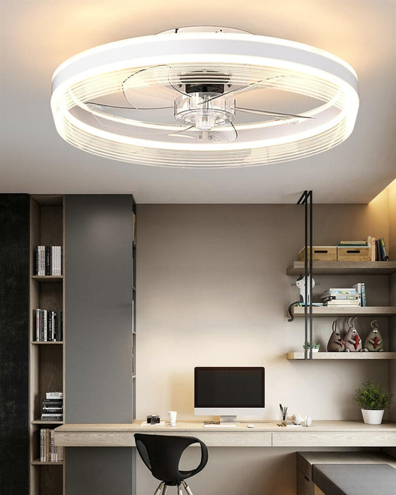 20 in. Low Ceiling Fan and Light and Remote Control, LED Dimmable Fandelier Flush Mount, White Reversible Modern Ceiling Fan-8-ErisView