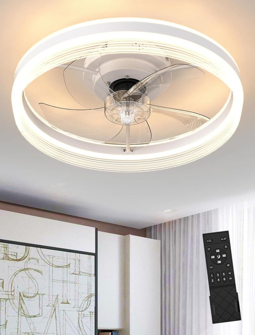 20 in. Low Ceiling Fan and Light and Remote Control, LED Dimmable Fandelier Flush Mount, White Reversible Modern Ceiling Fan-1-ErisView