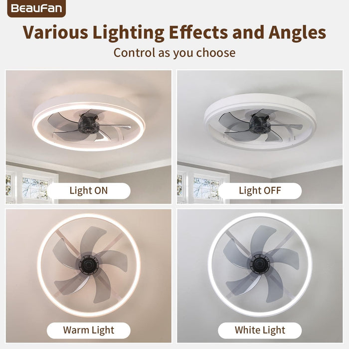 20 in. Low Profile Ceiling Fan with Light and Remote, Modern Dimmable Ceiling Fan for Bedroom Living Room Dining Room-3-ErisView