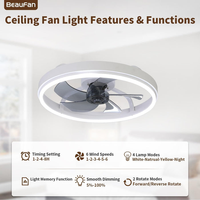 20 in. Low Profile Ceiling Fan with Light and Remote, Modern Dimmable Ceiling Fan for Bedroom Living Room Dining Room-4-ErisView