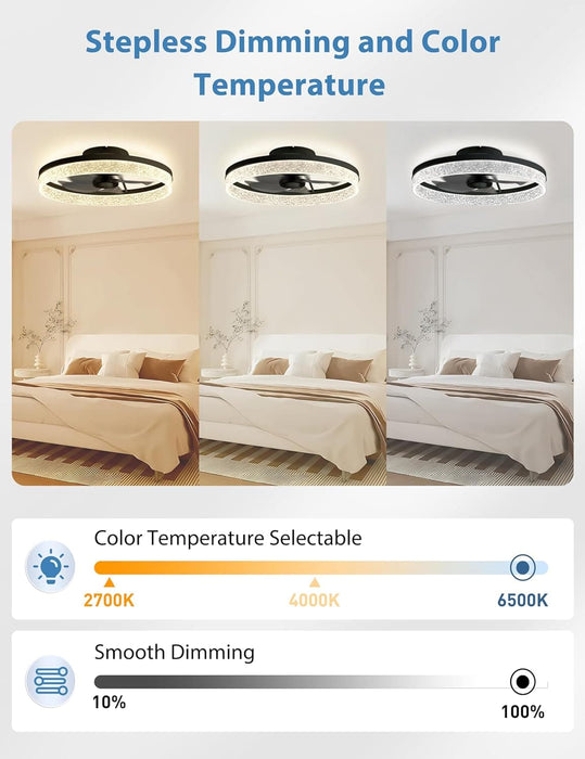 20 in. Low Profile Ceiling Fan with Remote APP Control, Dimmable Reversible Modern Ceiling Fan with Light for Bedroom Living Room Kitchen-2-ErisView