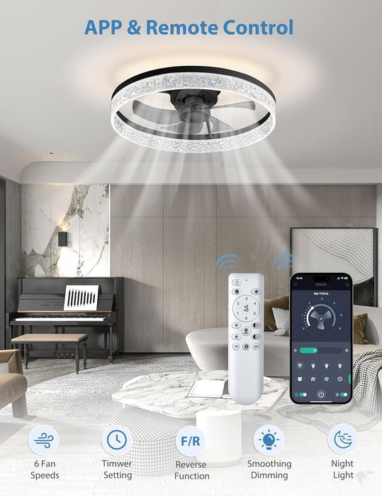 20 in. Low Profile Ceiling Fan with Remote APP Control, Dimmable Reversible Modern Ceiling Fan with Light for Bedroom Living Room Kitchen-3-ErisView