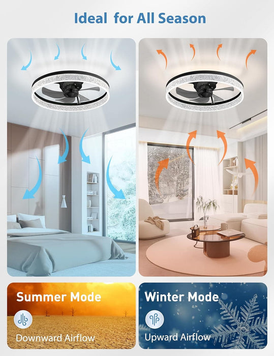 20 in. Low Profile Ceiling Fan with Remote APP Control, Dimmable Reversible Modern Ceiling Fan with Light for Bedroom Living Room Kitchen-6-ErisView