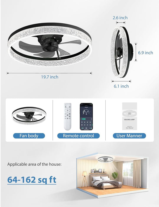 20 in. Low Profile Ceiling Fan with Remote APP Control, Dimmable Reversible Modern Ceiling Fan with Light for Bedroom Living Room Kitchen-7-ErisView