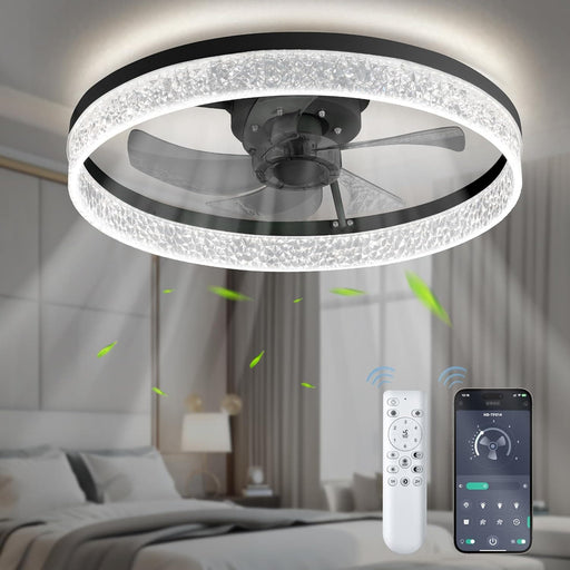 20 in. Low Profile Ceiling Fan with Remote APP Control, Dimmable Reversible Modern Ceiling Fan with Light for Bedroom Living Room Kitchen-1-ErisView