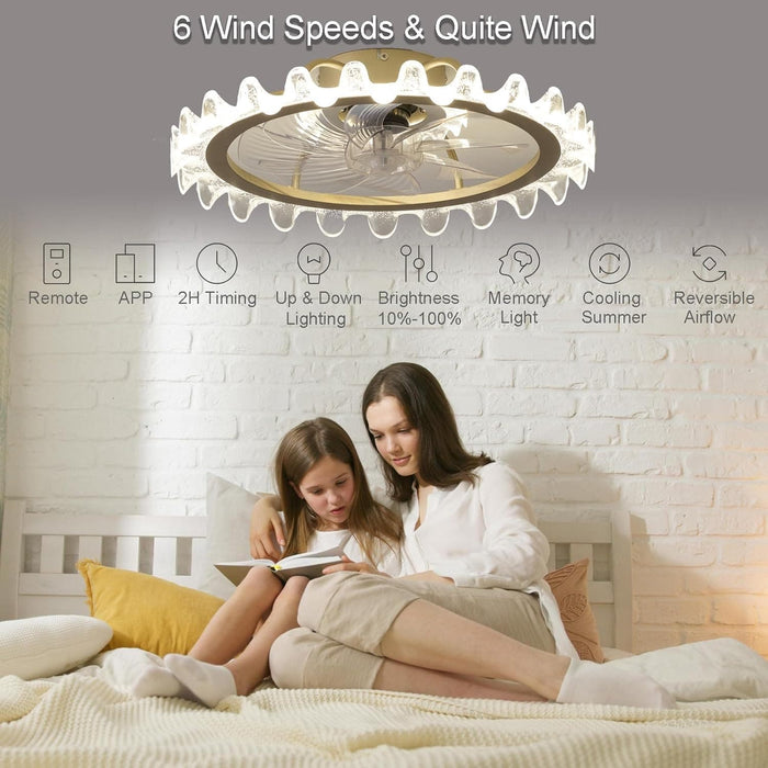 20 in. Low Profile Ceiling Fan with Remote, Ceiling Fans with Lights, Dimmable Flush Mount Fandelier LED Fan Light for Living Room-2-ErisView