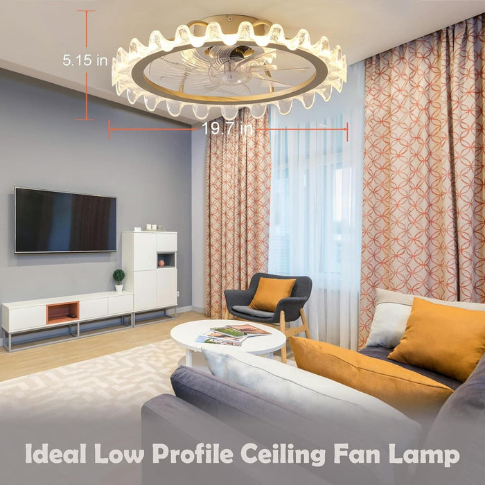 20 in. Low Profile Ceiling Fan with Remote, Ceiling Fans with Lights, Dimmable Flush Mount Fandelier LED Fan Light for Living Room-3-ErisView
