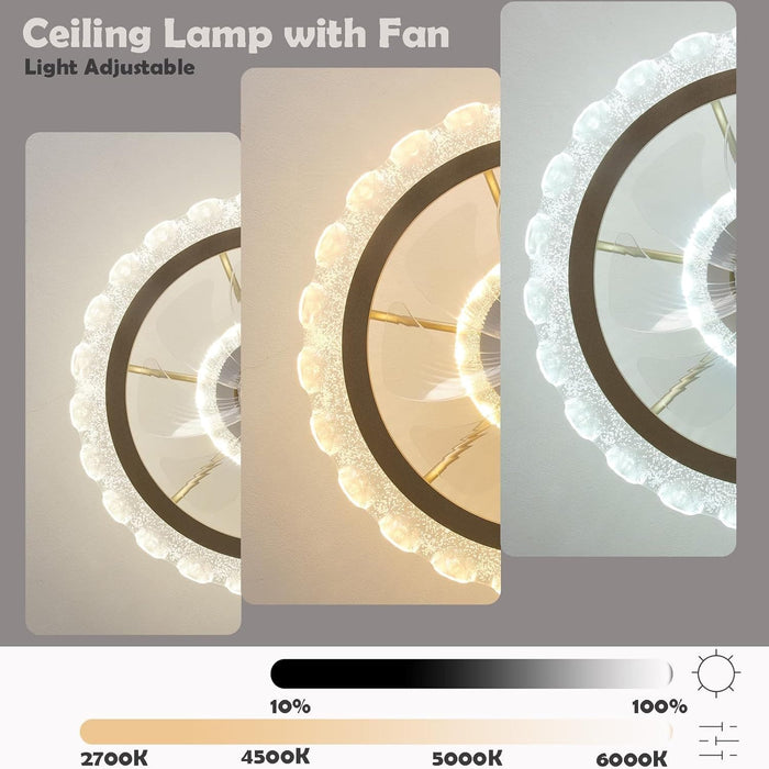 20 in. Low Profile Ceiling Fan with Remote, Ceiling Fans with Lights, Dimmable Flush Mount Fandelier LED Fan Light for Living Room-4-ErisView