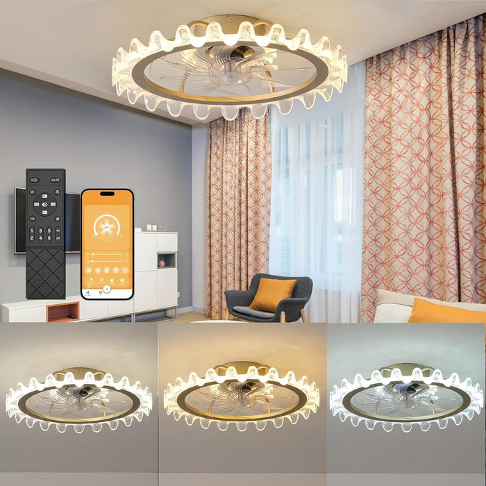 20 in. Low Profile Ceiling Fan with Remote, Ceiling Fans with Lights, Dimmable Flush Mount Fandelier LED Fan Light for Living Room-1-ErisView