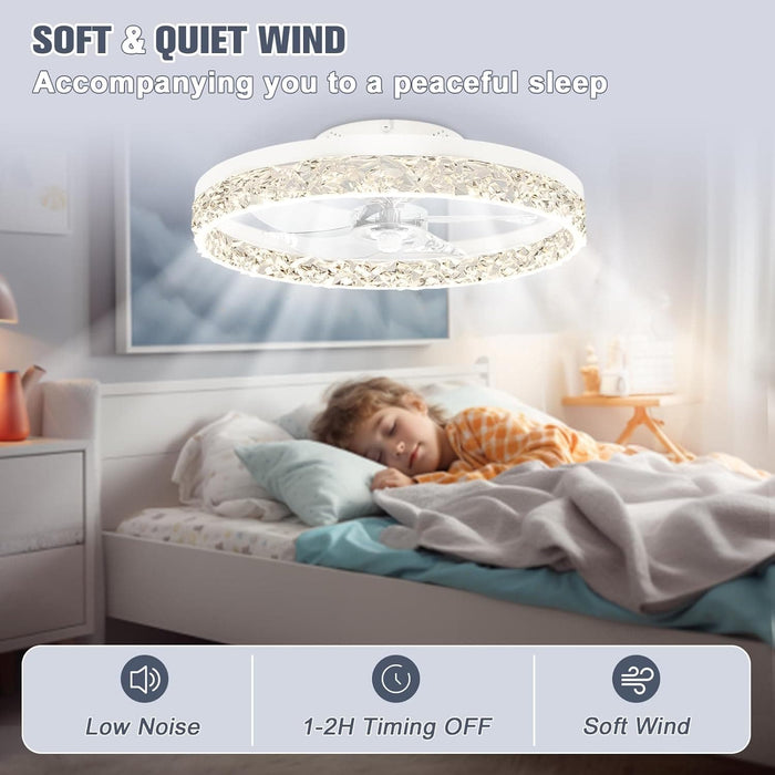 20 in. Low Profile Flush Mount Fandelier Ceiling Fan, White Modern Remote Control Ceiling Fan and Light, Dimmable Bladeless LED Fan Light -4-ErisView