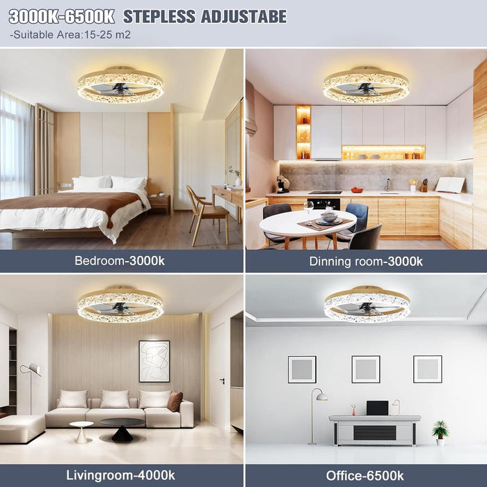 20 in. Low Profile Flush Mount Fandelier Ceiling Fan, White Modern Remote Control Ceiling Fan and Light, Dimmable Bladeless LED Fan Light -8-ErisView