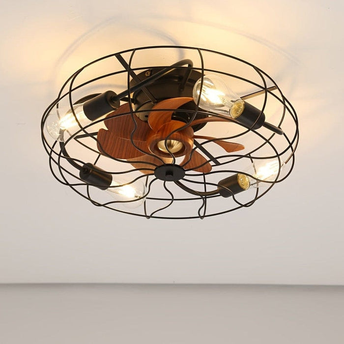 20 in. Low Profile Industrial Ceiling Fan with Iron Cage, Indoor Flush Mount Bladeless Ceiling Fan with Light and Remote Control for Bedroom Kitchen-ErisView