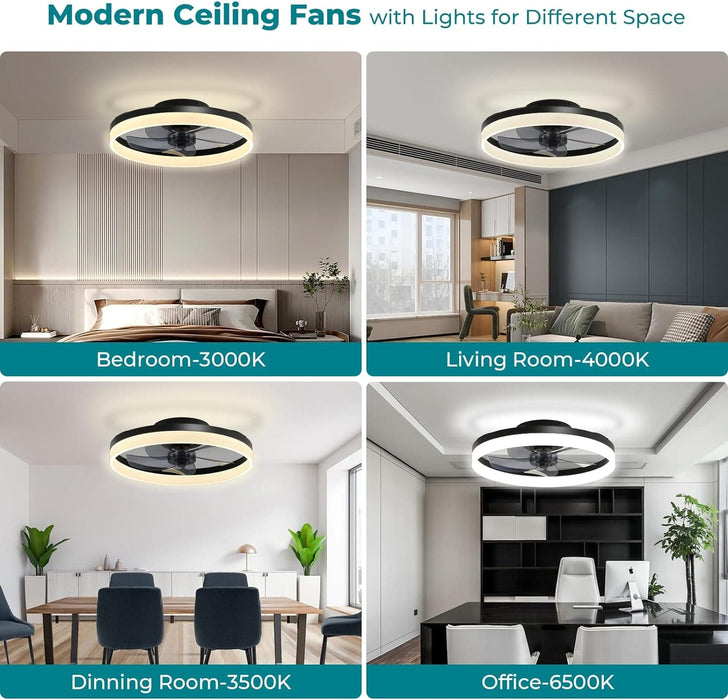 20 in. Matte Black Modern Remote Control Ceiling Fan and Light, Dimmable Low Profile Flush Mount Ceiling Fans for Bedroom Living Room-4-ErisView
