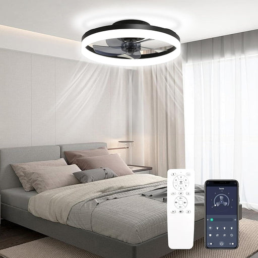20 in. Matte Black Modern Remote Control Ceiling Fan and Light, Dimmable Low Profile Flush Mount Ceiling Fans for Bedroom Living Room-1-ErisView