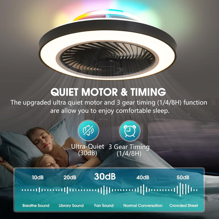 20 in. Modern Bladeless Remote Ceiling Fan with Light, Flush Mount Enclosed LED Ceiling Fan with RGB Lights Bedroom Ceiling Fans Living Room Kitchen-4-ErisView