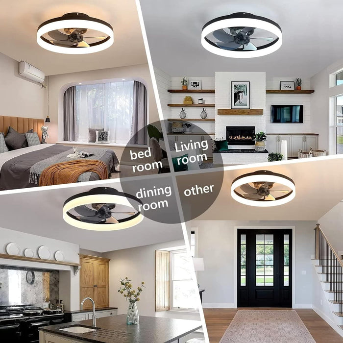 20 in. Modern Ceiling Fan with Low Profile Light, Black Smart Dimmable Low Profile Ceiling Fan-2-ErisView