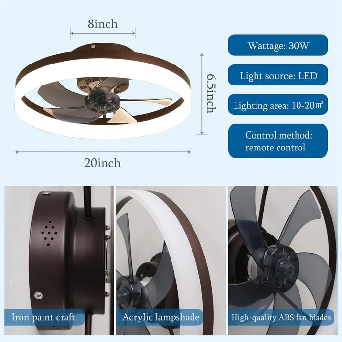 20 in. Modern Ceiling Fan with Low Profile Light, Black Smart Dimmable Low Profile Ceiling Fan-6-ErisView