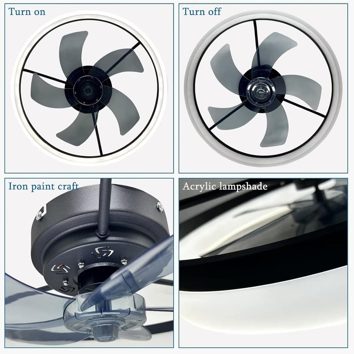 20 in. Modern Ceiling Fan with Low Profile Light, Black Smart Dimmable Low Profile Ceiling Fan-7-ErisView