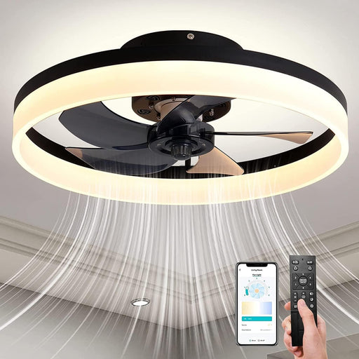 20 in. Modern Ceiling Fan with Low Profile Light, Black Smart Dimmable Low Profile Ceiling Fan-1-ErisView