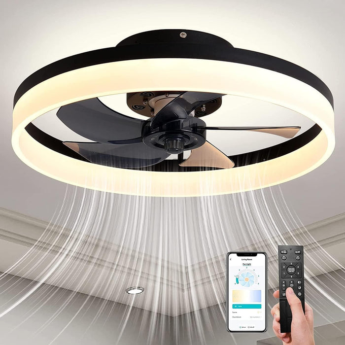 20 in. Modern Ceiling Fan with Low Profile Light, Black Smart Dimmable Low Profile Ceiling Fan-1-ErisView