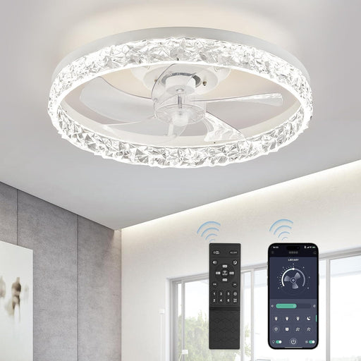 20 in. Modern Ceiling Fans with Lights and Remote, Dimmable Low Profile Ceiling Fan, Fandelier Flush Mount without Blades-1-ErisView