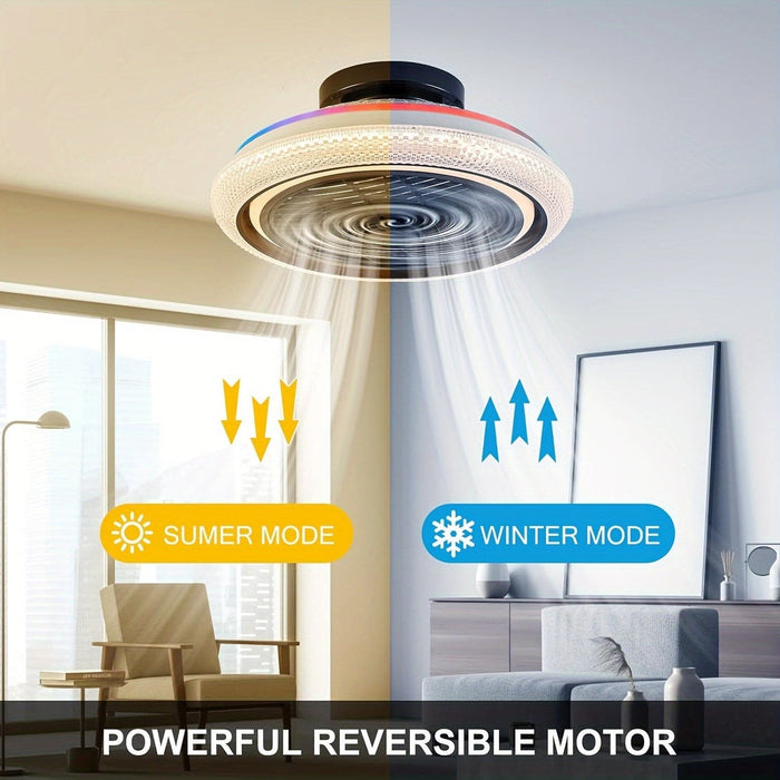 20 in. Modern Crystal Ceiling Fan with RGB Dimmable Light and Remote Control, Flush Mount Enclosed Ceiling Fan Fandelier for Living Room Bedroom-ErisView
