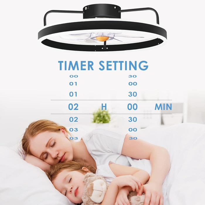 20 in. Modern Fan with Light Bladeless Ceiling Fan, Low Ceiling Fan with Lights Remote, Flush Mount Enclosed Ceiling Fan, Small Black Bedroom Ceiling Fans-5-ErisView