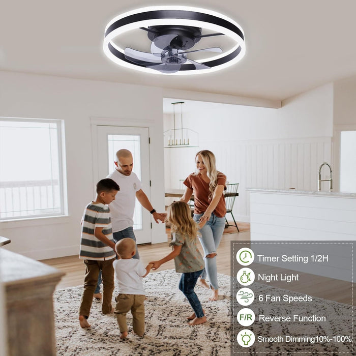 20 in. Modern Flush Mount Ceiling Fan, Smart Dimmable Reversible Bladeless LED Fan Light, Black Reversible Ceiling Fans with Lights-6-ErisView