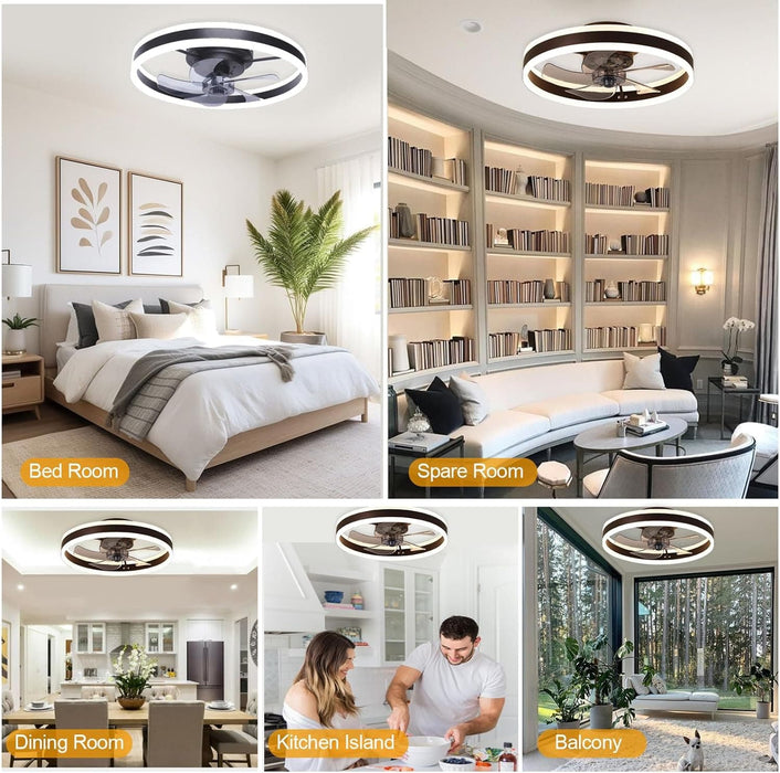 20 in. Modern Flush Mount Ceiling Fan, Smart Dimmable Reversible Bladeless LED Fan Light, Black Reversible Ceiling Fans with Lights-7-ErisView