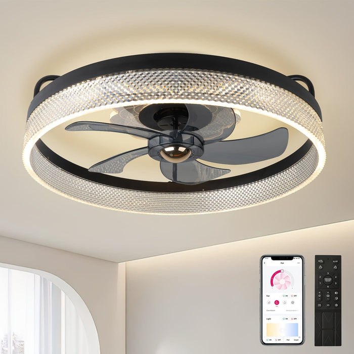 20 in. Modern LED Ceiling Fan with App Remote Control, Dimmable Silent Ceiling Fan for Bedroom Living Room-Black-ErisView