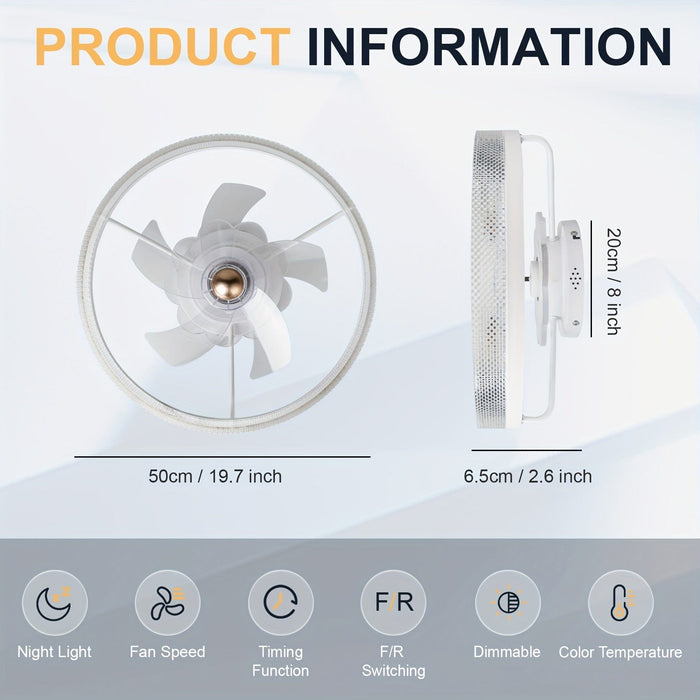 20 in. Modern LED Ceiling Fan with App Remote Control, Dimmable Silent Ceiling Fan for Bedroom Living Room-ErisView