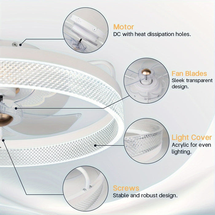 20 in. Modern LED Ceiling Fan with App Remote Control, Dimmable Silent Ceiling Fan for Bedroom Living Room-ErisView