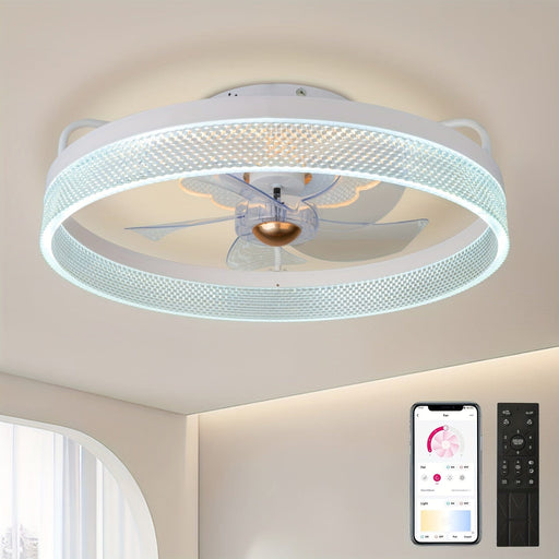 20 in. Modern LED Ceiling Fan with App Remote Control, Dimmable Silent Ceiling Fan for Bedroom Living Room-White-ErisView