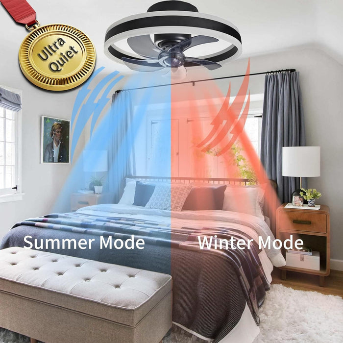 20 in. Modern LED Fan Light, 360¡ã Oscillating Ceiling Fan with Low Profile Light, Flush Mount Bladeless Ceiling Fan with Remote and APP Bluetooth Control-3-ErisView