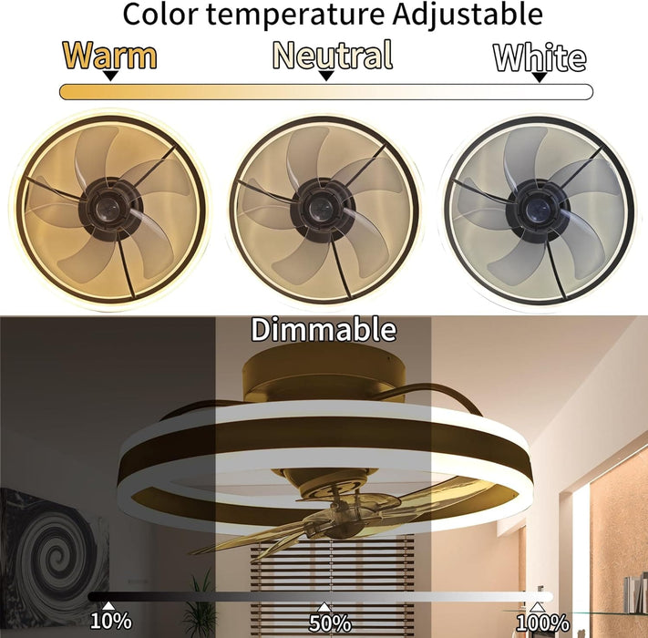 20 in. Modern LED Fan Light, 360¡ã Oscillating Ceiling Fan with Low Profile Light, Flush Mount Bladeless Ceiling Fan with Remote and APP Bluetooth Control-5-ErisView