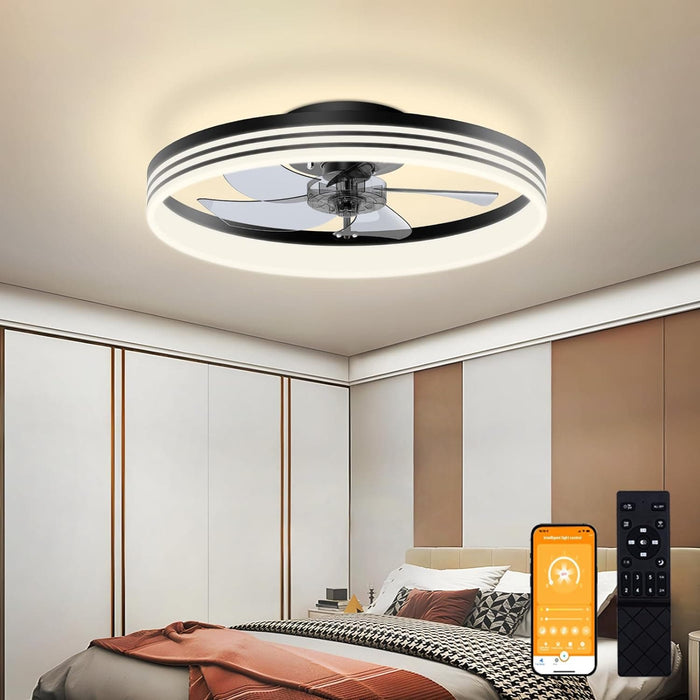 20 in. Modern Low Profile Ceiling Fan with Light, Black Flush Mount Ceiling Fan for Bedroom Living Room-1-ErisView