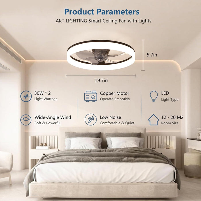 20 in. Modern Low Profile Ceiling Fan with Lights and APP Remote Control, Smart Bladeless Flush Mount Ceiling Fan for Bedroom Living Room-7-ErisView