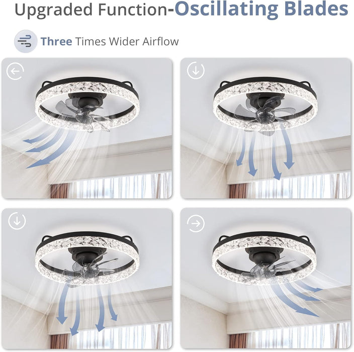 20 in. Modern Remote Control Ceiling Fan and Light, Dimmable Black Oscillating Ceiling Fan, Low Profile Ceiling Fan, Flush Mount Bladeless LED Ceiling Fan-3-ErisView